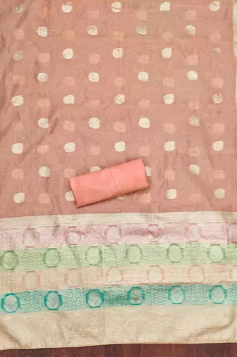 peach jacqurd handwork unstitched dress material