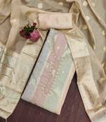 beige jacquard handwork unstitched dress material