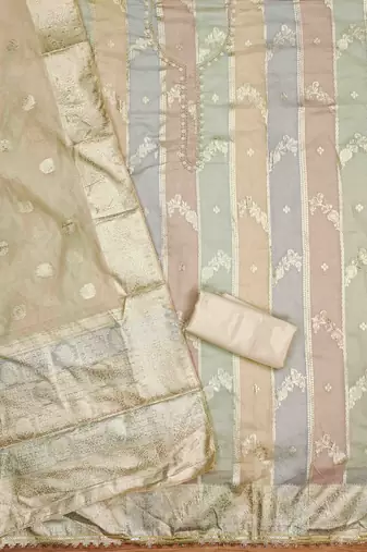 beige jacquard handwork unstitched dress material