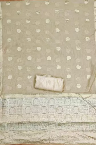 beige jacquard handwork unstitched dress material