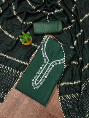 dark green cotton handwork unstitched dress material 1