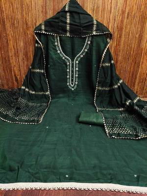 dark green cotton handwork unstitched dress material 2