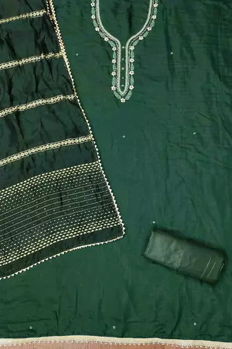 dark green cotton handwork unstitched dress material