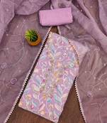 lavender organza handwork unstitched dress material