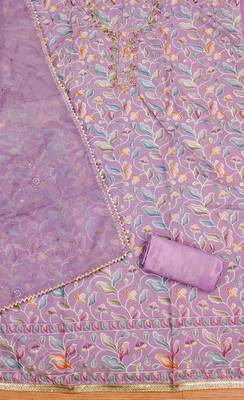 lavender organza handwork unstitched dress material 3