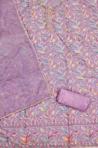 lavender organza handwork unstitched dress material