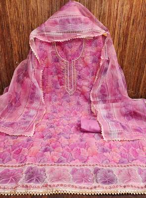 onion organza handwork unstitched dress material 2
