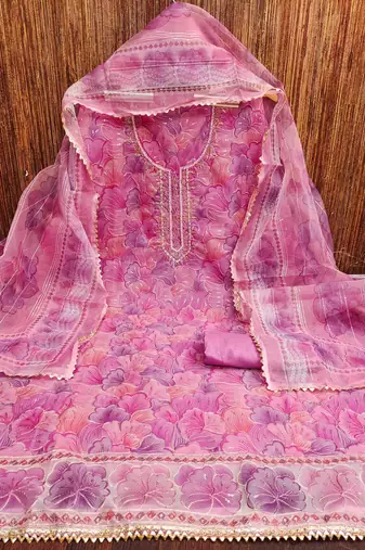 onion organza handwork unstitched dress material