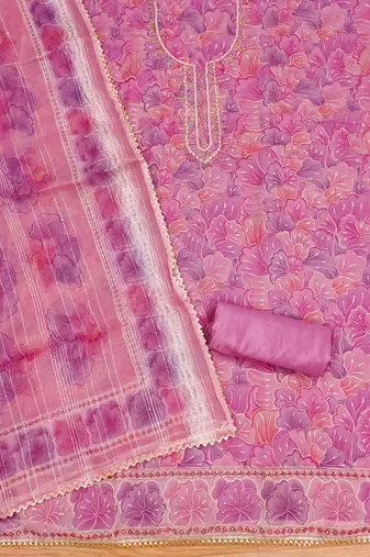 onion organza handwork unstitched dress material