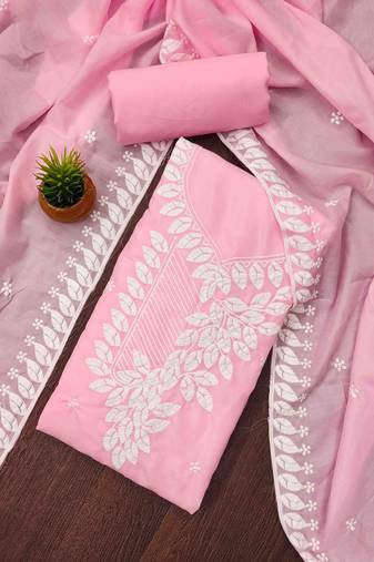 baby pink cotton embroidered unstitched dress material