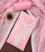 baby pink cotton embroidered unstitched dress material