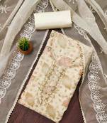 beige organza handwork unstitched dress material