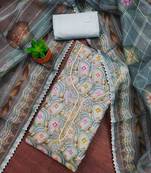 blue organza handwork unstitched dress material