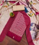 magenta cotton embroidered unstitched dress material