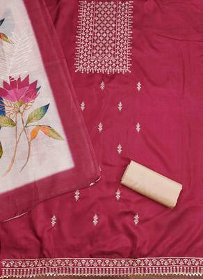 magenta cotton embroidered unstitched dress material 3