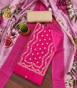 magenta cotton embroidered unstitched dress material