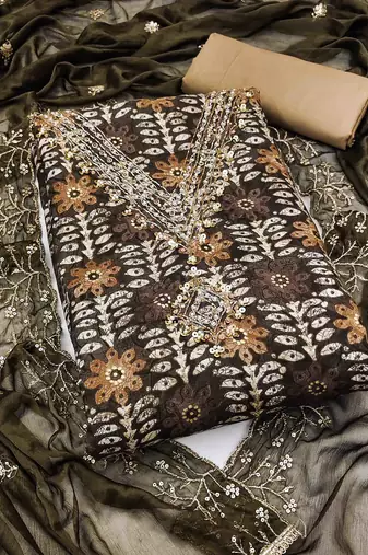 mehndi cotton handwork unstitched dress material