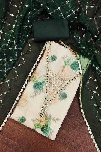 dark green viscose banarasi handwork unstitched dress material