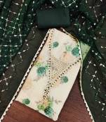 dark green viscose banarasi handwork unstitched dress material