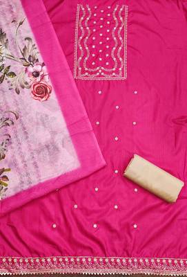 magenta cotton embroidered unstitched dress material 3