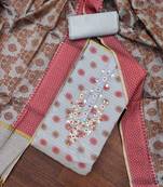 grey banarasi handwork unstitched dress material