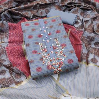 grey banarasi handwork unstitched dress material 2
