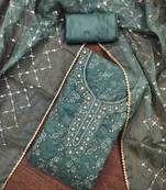 teal organza handwork unstitched dress material