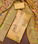 gold banarasi handwork unstitched dress material