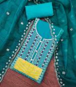 turquoise roman cotton silk blend embroidered unstitched dress material