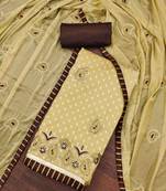 yellow roman cotton silk blend embroidered unstitched dress material