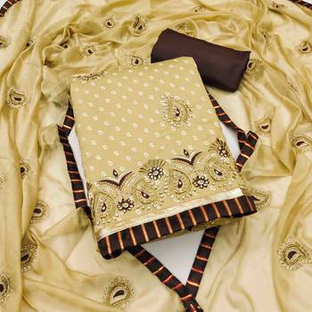 yellow roman cotton silk blend embroidered unstitched dress material 2