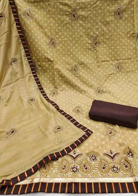 yellow roman cotton silk blend embroidered unstitched dress material 3