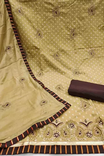 yellow roman cotton silk blend embroidered unstitched dress material