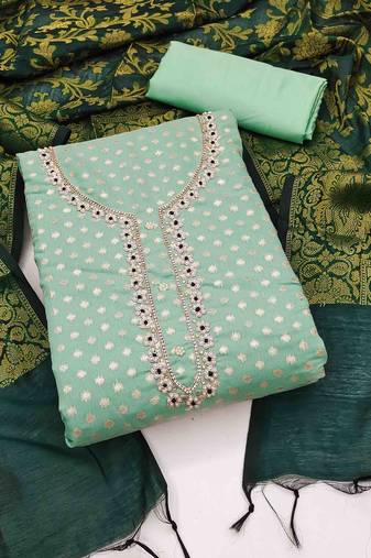 mint banarasi jacquard handwork unstitched dress material