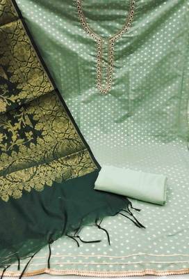 mint banarasi jacquard handwork unstitched dress material 3