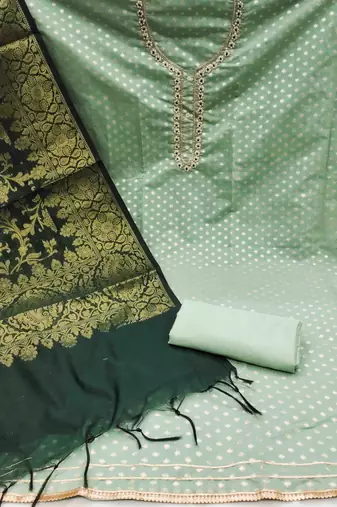 mint banarasi jacquard handwork unstitched dress material