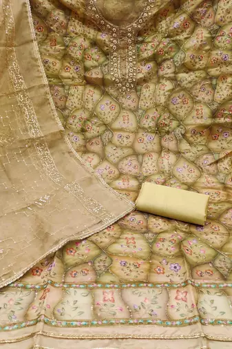 chiku viscose organza handwork unstitched dress material