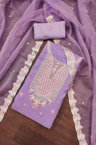 lavender viscose embroidered unstitched dress material
