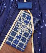 navy blue roman cotton silk blend handwork unstitched dress material