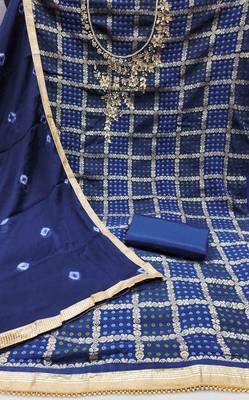 navy blue roman cotton silk blend handwork unstitched dress material 3
