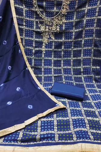 navy blue roman cotton silk blend handwork unstitched dress material
