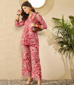 Women red rayon blend floral printed coord sets