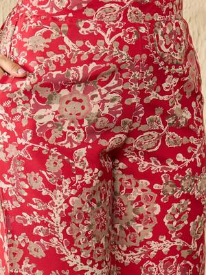 Women red rayon blend floral printed coord sets 5