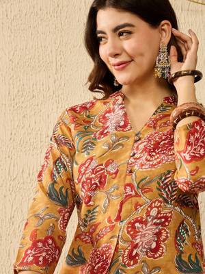 Women mustard rayon blend floral printed coord sets 2