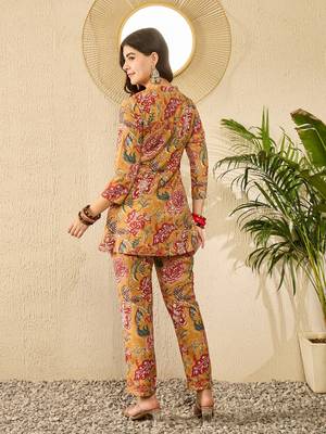 Women mustard rayon blend floral printed coord sets 4