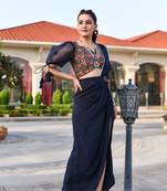 ready to wear blue saree gown