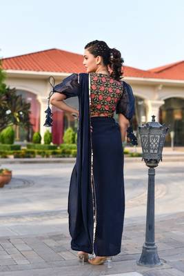 pre-stitched blue saree gown 2
