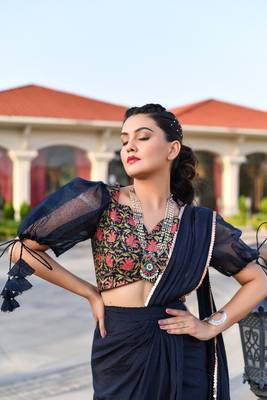pre-stitched blue saree gown 3