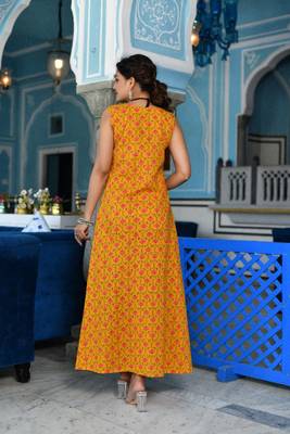 Mustard a-line ethnic dress 1