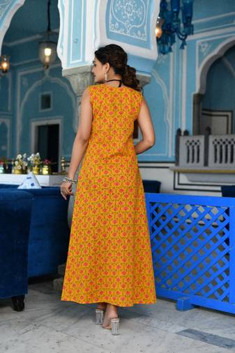 Mustard a-line ethnic dress